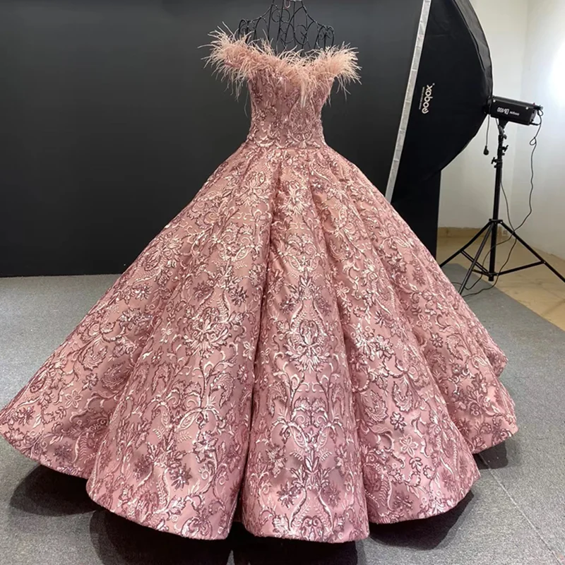 J66661 JANCEMBER Party Long Evening Dresses 2020 Sweetheart Off Shoulder Embroidery Feathers Woman's Dress