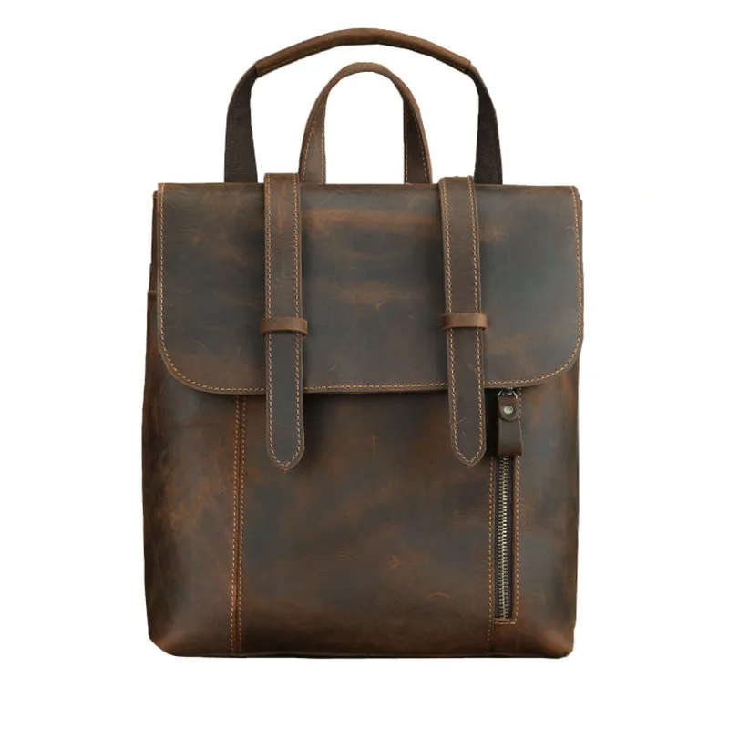 

Free Shipping Retro Vintage Brown Crazy Horse Shoulders Bags Backpack Casual Multifunctional Cowskin Handbags School Bags