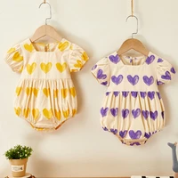 2021 summer sweet baby bodysuit bow square collar love print short sleeve baby girl romper breathable party baby jumpsuit 0 18m