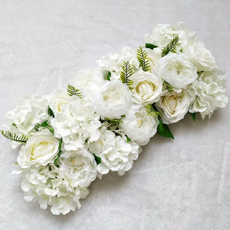 White flower Роскошная Свадебная дорога, цитированные цветы, Шелковая Роза, пион, Гортензия, сделай сам, арочная дверь, ряд цветов, окно, Т-станция, свадебное украшение, 50 см - Цвет: White flower
