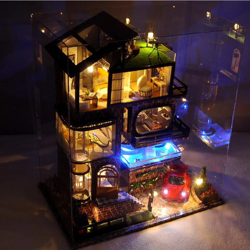 

Luxury Duplex Four Layers Villa DIY Doll House Kit Building Assembly Model Kit Home Decoration Christmas Birthday Gifts