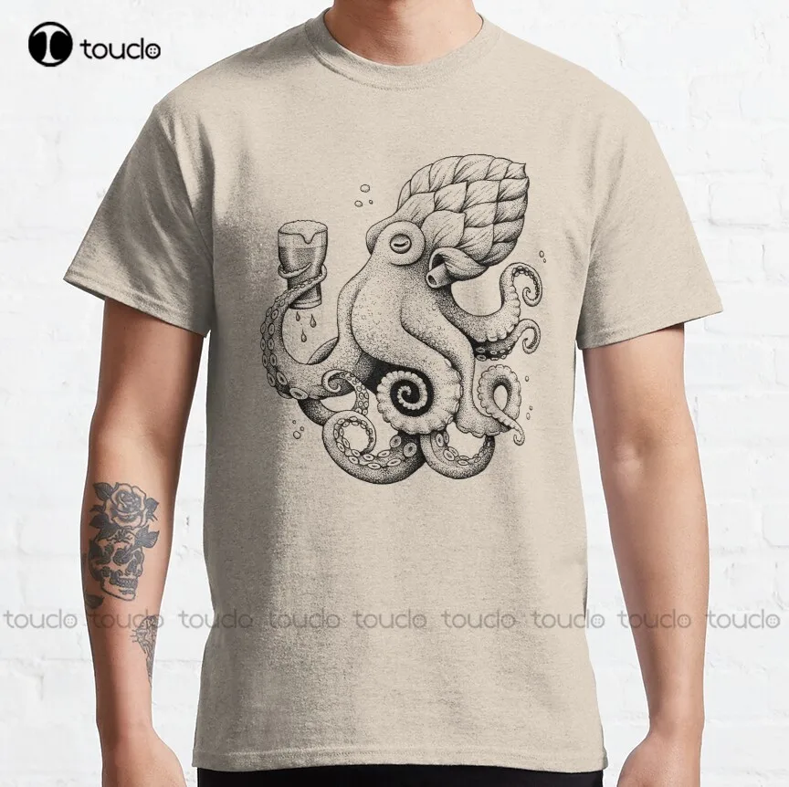 

Классическая футболка Hoptopus с изображением пива, осьминога, линейка на заказ, модная смешная Новинка, унисекс
