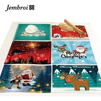 placemat for dining table decoration accessories santa claus elk christmas gift coffee tea coaster kitchen pad mat home decor