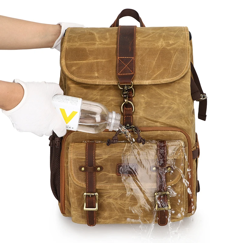 2021 digital gear camera video backpack waterproof waxed canvas leather camera bagpack travel large photography bag free global shipping