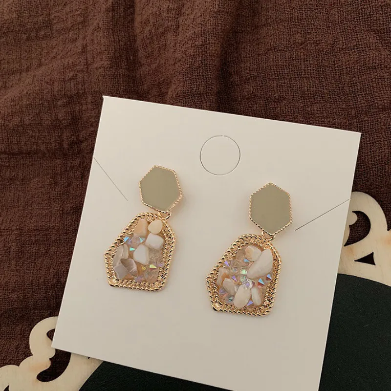 

Korean Personality Fashion Women Girl Jewelry Vintage Simple Irregular Geometric Stone Dangle Earrings Accessories