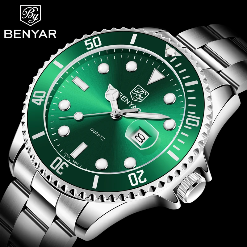 

BENYAR Top Brand Fashion Military Watch Man Luxury Quartz Wristwatch Waterproof Stainless Steel Calendar Clock Relogio Masculino