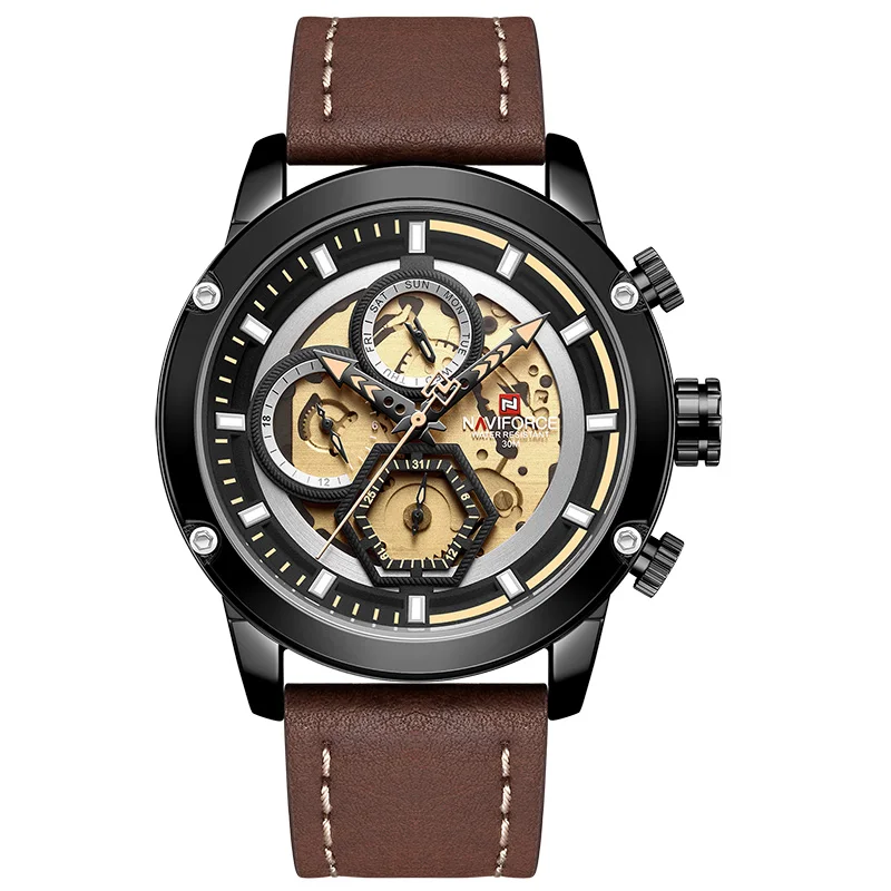 Black Yellow NAVIFORCE мужские s часы лучший бренд класса люкс кварцевые часы мужские кожаные водонепроницаемые наручные часы Мужские часы с календарем Relogio Masculino - Цвет: Black Yellow