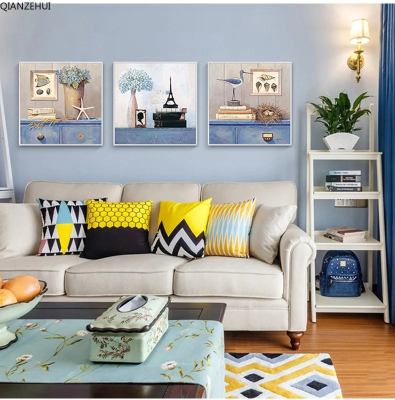 QIANZEHUI DIY 5D Living room Mediterranean bedroom triple Diamond Embroidery Round Full rhinestone painting | Дом и сад