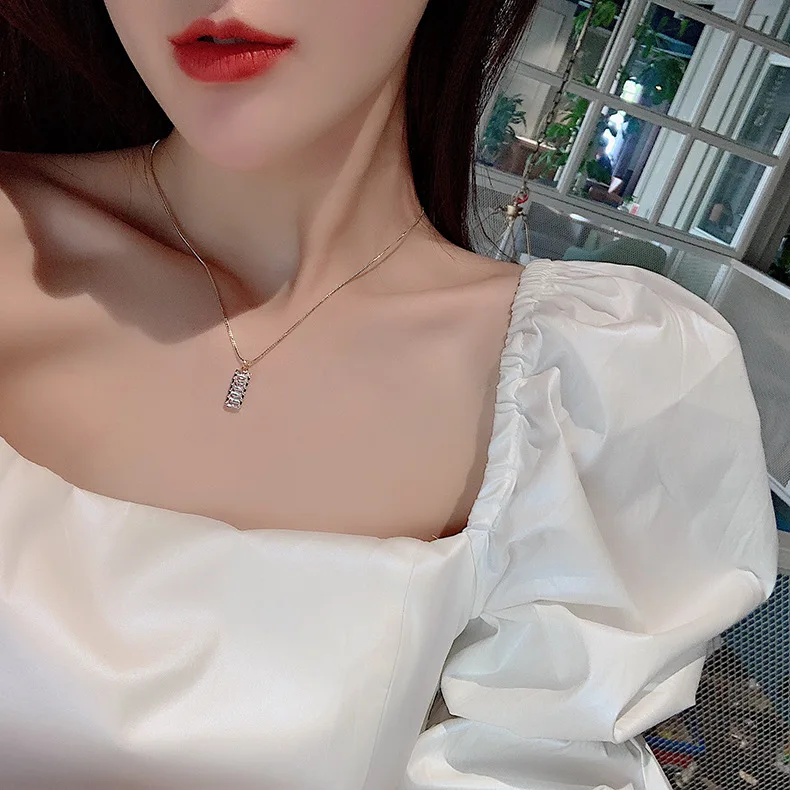 Новинка 2020 корейский Циркон прямоугольный ожерелье с подвеской простое