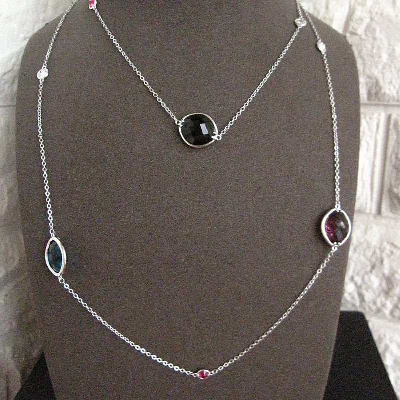 Женское Ожерелье P0701 разноцветное граненое с горным хрусталем|Подвески| |