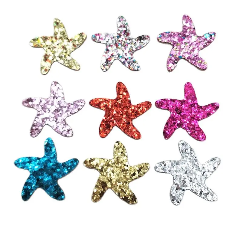 

60pcs/lot 3.5cm Glitter Starfish Applique Cloth Padded Patches for Craft/Clothes/Hairpin/Wedding DIY Decoration