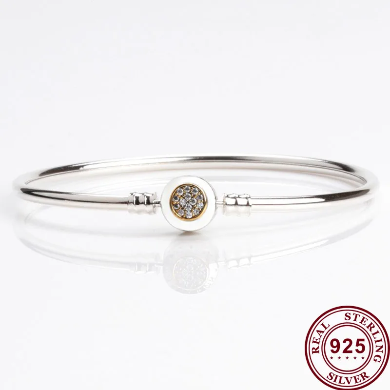 

Original 925 брелок Silver Pan Bracelet Shiny Round Gold Crystal Cz Pan Bracelet Fit European Charm Bracelets Women Jewelry