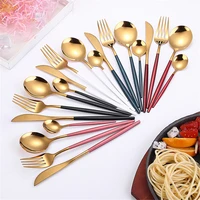 304 stainless steel long handle dinnerware set dinner knives forks and spoon tableware cutlery kitchen accessories