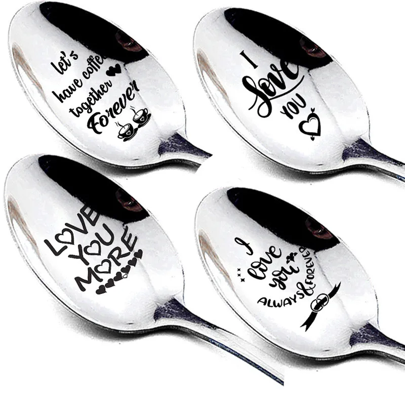 

Valentines Day Gift for Boyfriend Lover Wife Souvenirs Stainless Steel Spoon Good Morning Handsome Beautiful Party Favor Present