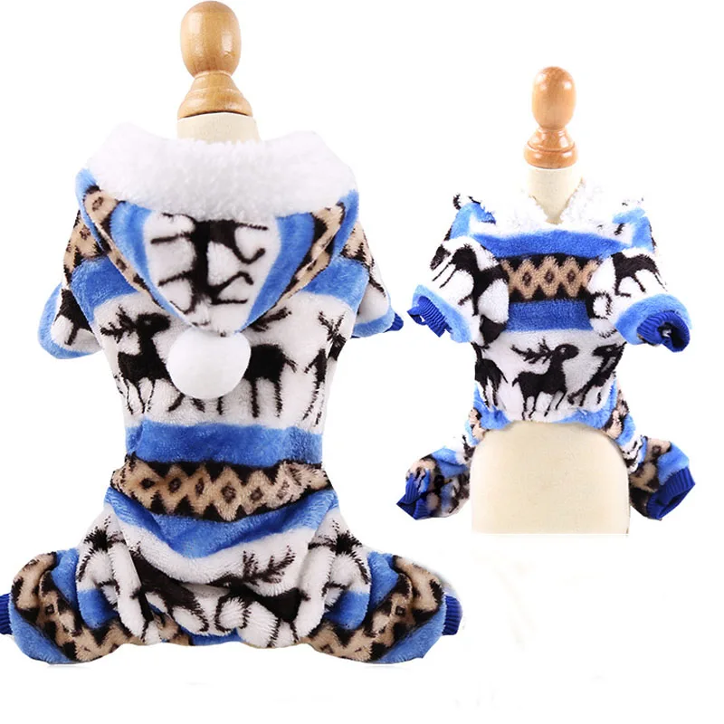 Blue Deer Pawstrip XS-2XL мягкий, флисовый, для собаки спортивный костюм зимняя одежда с принтом в виде собак маленькая собака щенок пальто костюм для животных теплая толстовка с капюшоном для собаки, Костюмы для йоркширского терьера - Цвет: Blue Deer