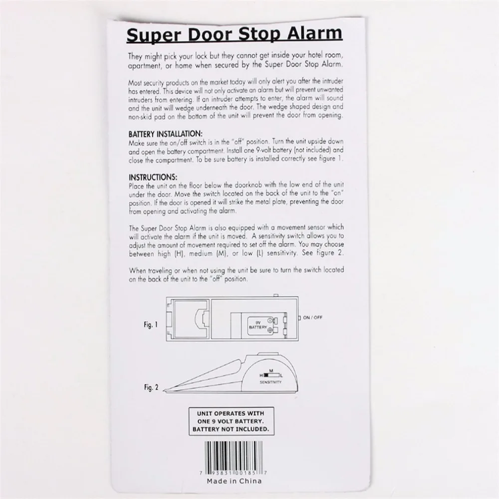 

Mini Wireless Vibration Triggered Door Stop Alarm Home Wedge Shaped Stopper Alert Security System Block Blocking System Black