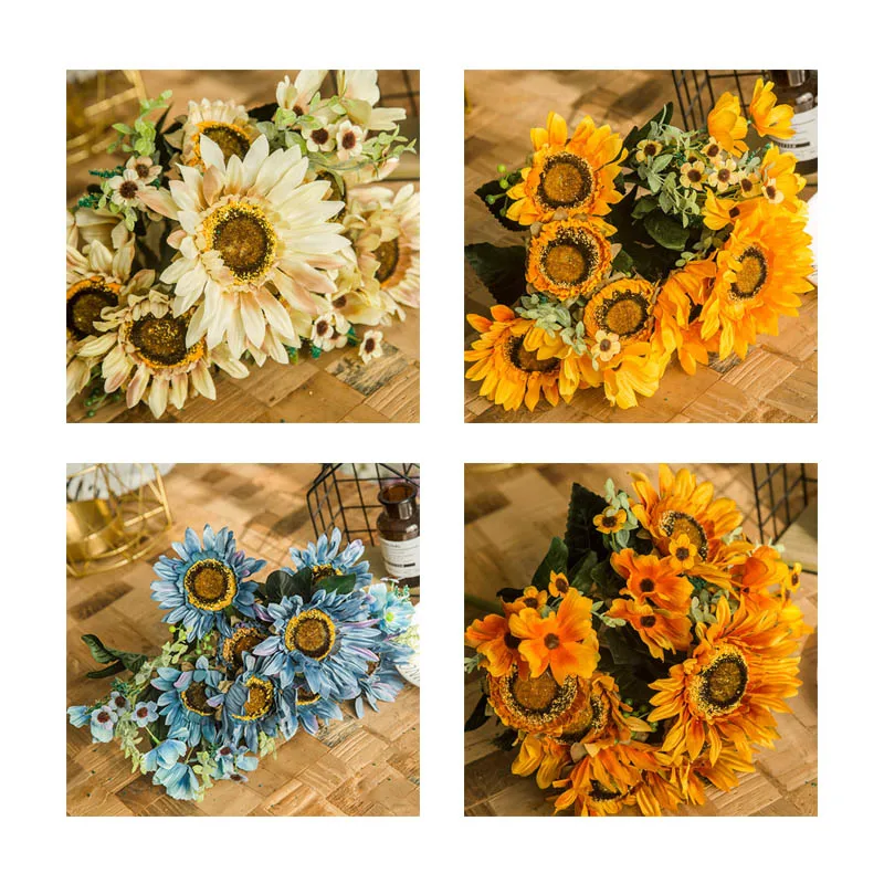 

Artificial Silk Flower Sunflower bouquet Daisy Home Garden wedding Table DIY simulation Decorative Flowers accessorie plant
