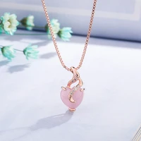 natural pink chalcedony hand carved heart shaped necklace fashion boutique jewelry men and women pink agate necklace gift