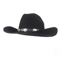 vintage wool western cowboy hat for boy girl wide brim cowgirl jazz cap with leather toca sombrero cap 58cm
