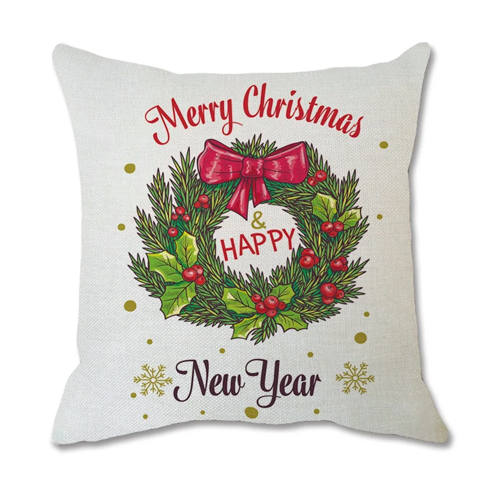Рождественский подарок хлопковая мягкая льняная белая Подушка с красочным