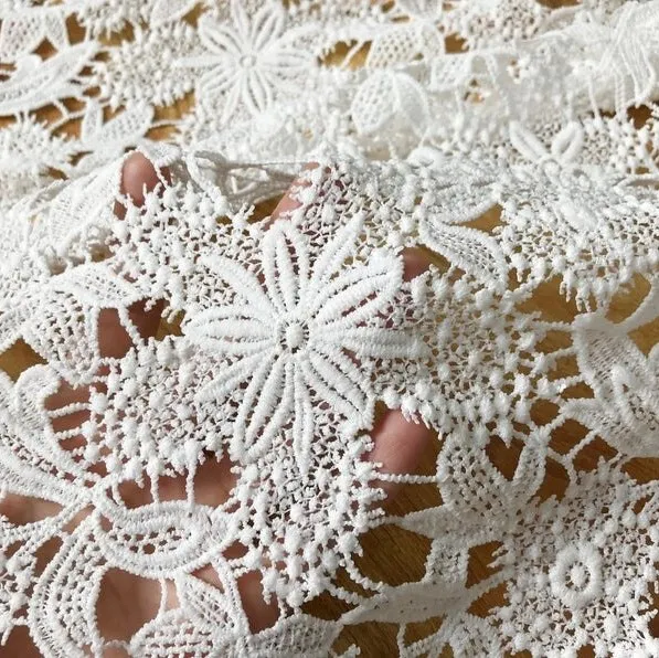 1 ярд шикарные звезды и цветы Венецианская Ткань Белый Гипюр Вышивка кружева