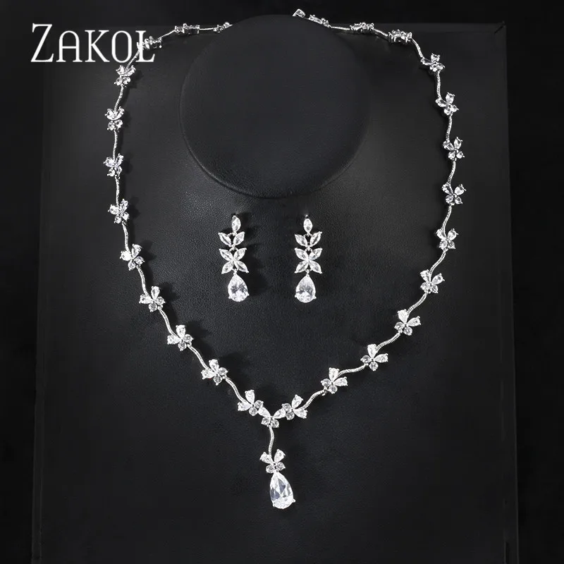 ZAKOL огранка Marquise циркониевый кристаллический цветок набор украшений для женщин