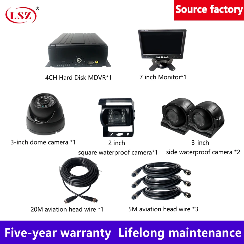 LSZ 4-channel hard disk+ SD card MDVR+ 3 inch plastic dome camera truck/bus Mobile DVR Sets