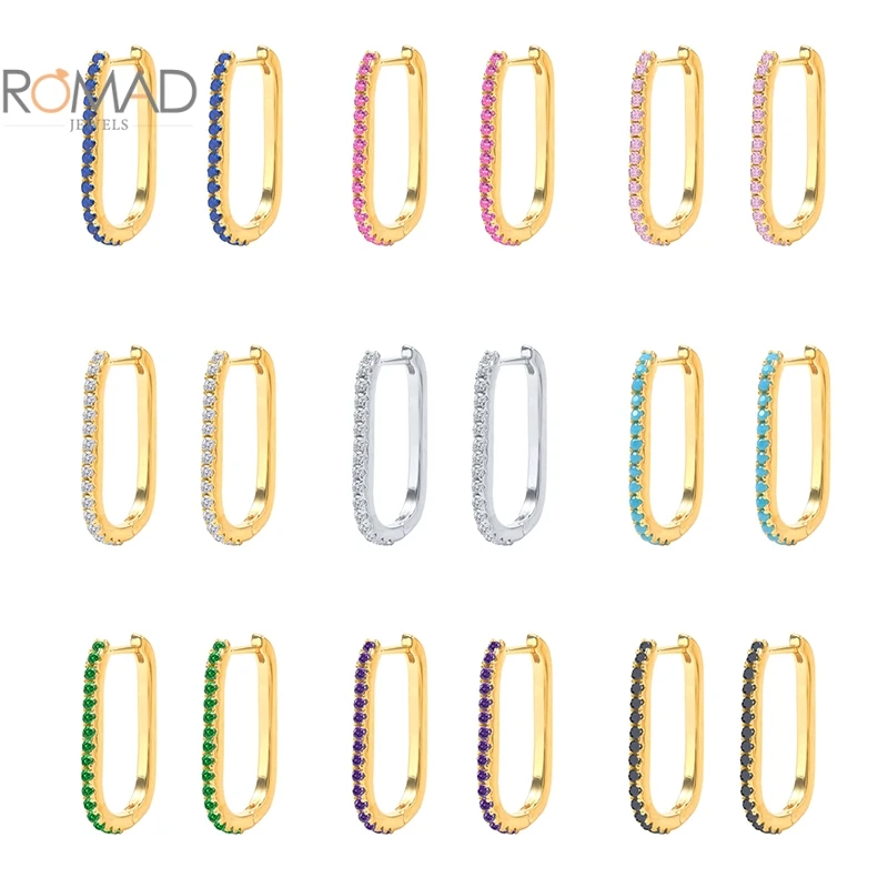 

Женские круглые серьги-кольца ROMAD, серьги из серебра 2021 пробы с розовым, зеленым и фиолетовым цирконием, ювелирные украшения, 925