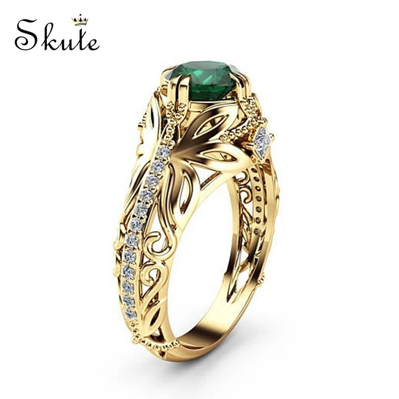 Skute Ретро стиль золотой цвет полые цветочные кольца на палец для женщин роскошные