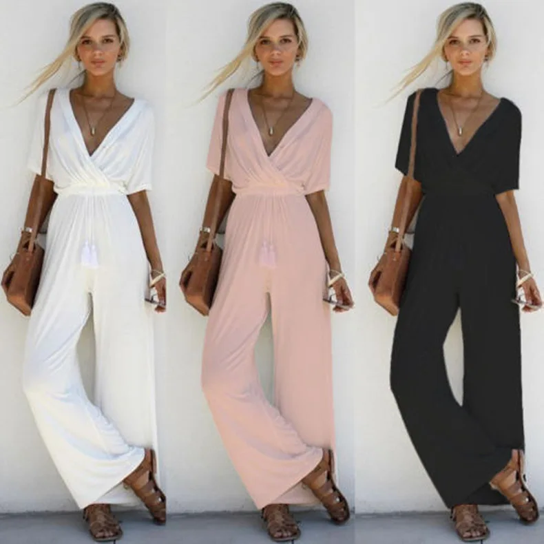 

Cross-deep V-lace Belted Wide-leg Pants Romper Womens Simenual Jumpsuit Women One Piece Romper Summer Jumpsuit Women Playsuit