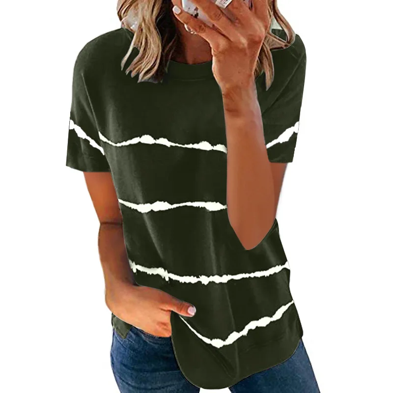 

Women's Clothing Spring and Summer New Fashion Women's Tie-dye Printed Striped Loose Short-sleeved T-shirt Plus Size