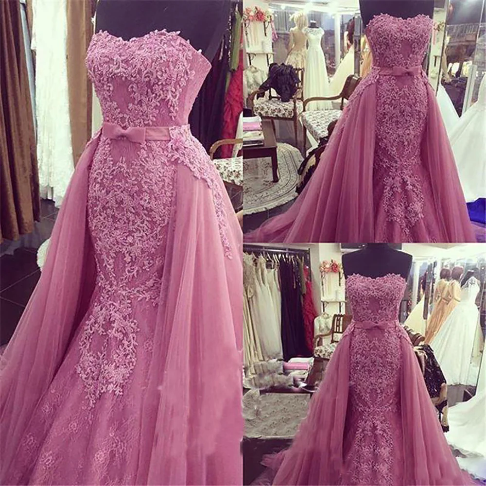 

Sweetheart Prom Dresses Mermaid Lace Appliques Sleeveless Princess Style Prom Gown Evening Dresses Robe De Soiree