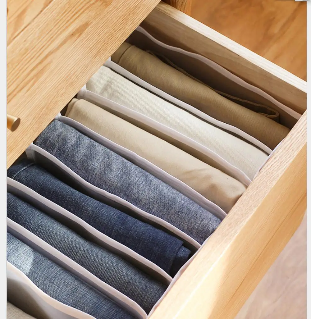 

7 Grids Washable Jeans Compartment Storage Box Closet Clothes Drawer Mesh Separation Box Stacking Pants Storage Artifact H0057