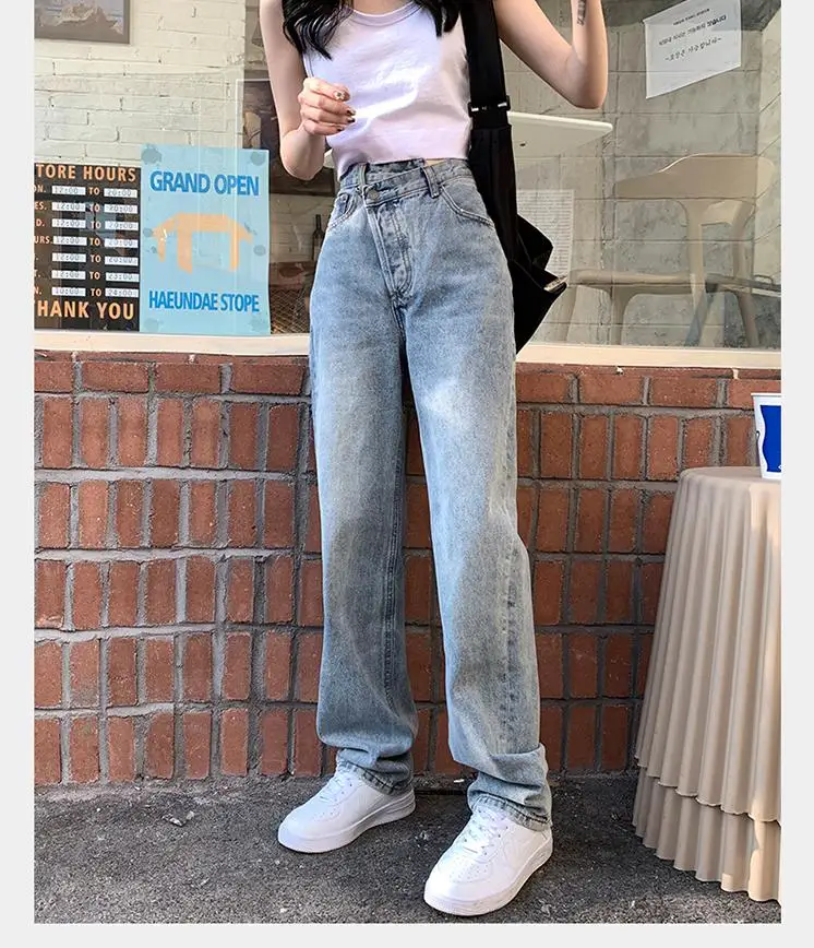 

ZHISILAO New Irregular Jeans Women High Waist Wide Leg Straight Denim Pants Jeans Plus Size Boyfriend Mom Jeans Spring 2021
