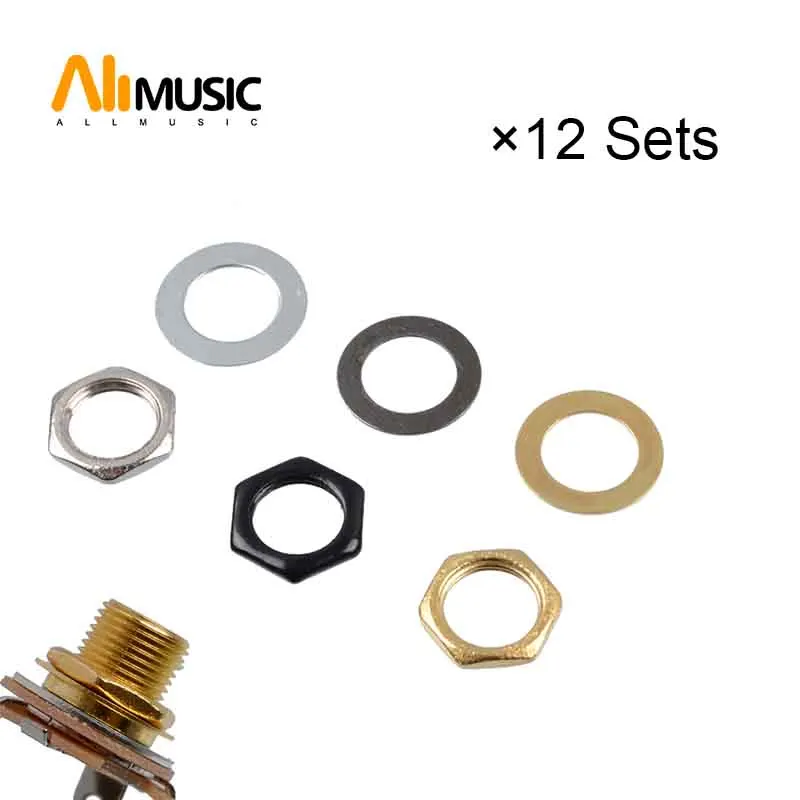 12 sets 9mm elektrische bass gitarre mutter washer für eingang ausgang jack m9 bass gitarre buchse mutter dichtung silber gold schwarz für