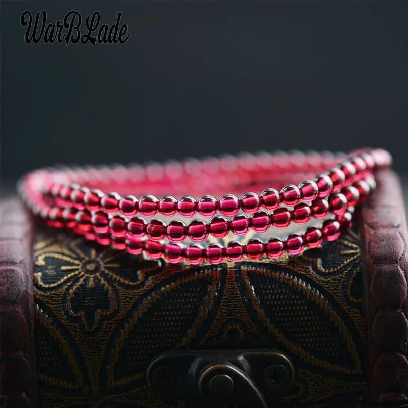 

WBL Hot Fashion Natural Stone Wine Red Garnet Bracelets 3 Multilayer 6A Wine Red Garnet Beads Beaded Bracelets Bangles For Women