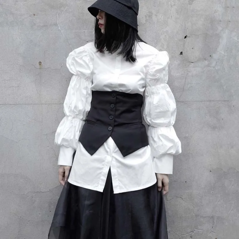 

[EAM] Black Irregular Button Bandage Long Wide Belt Personality Women New Fashion Tide All-match Spring Autumn 2021 1W293