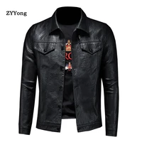 2020 new leather jacket for men winter leather jacket biker motorcycle zipper long sleeve coat top blouses