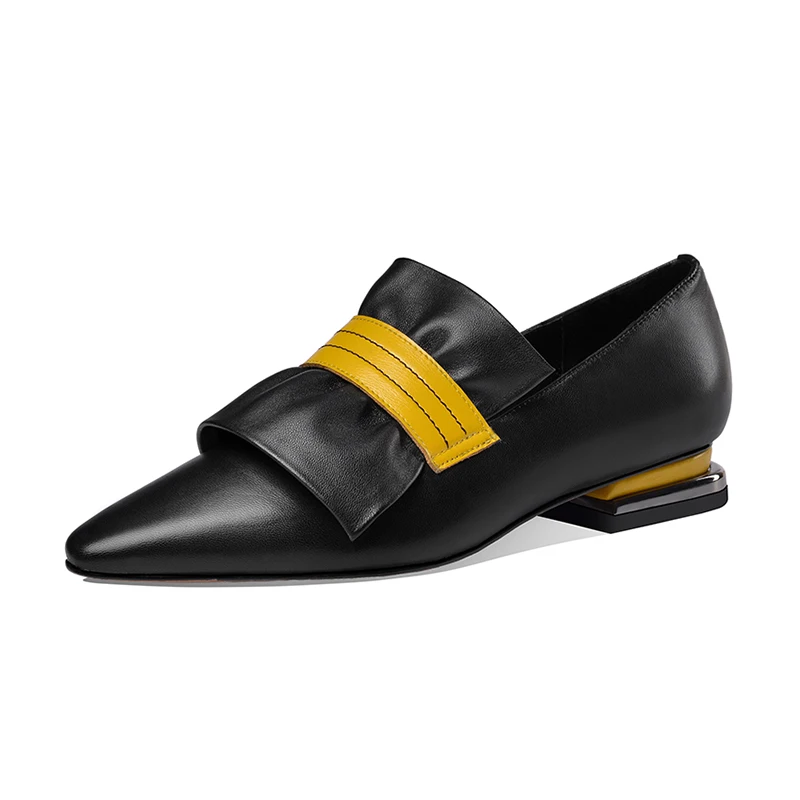 

Fashion Color Matching Women Heels Comfortable Low-heeled Office High Heel Shoes Nature Genuine Leather High Heels