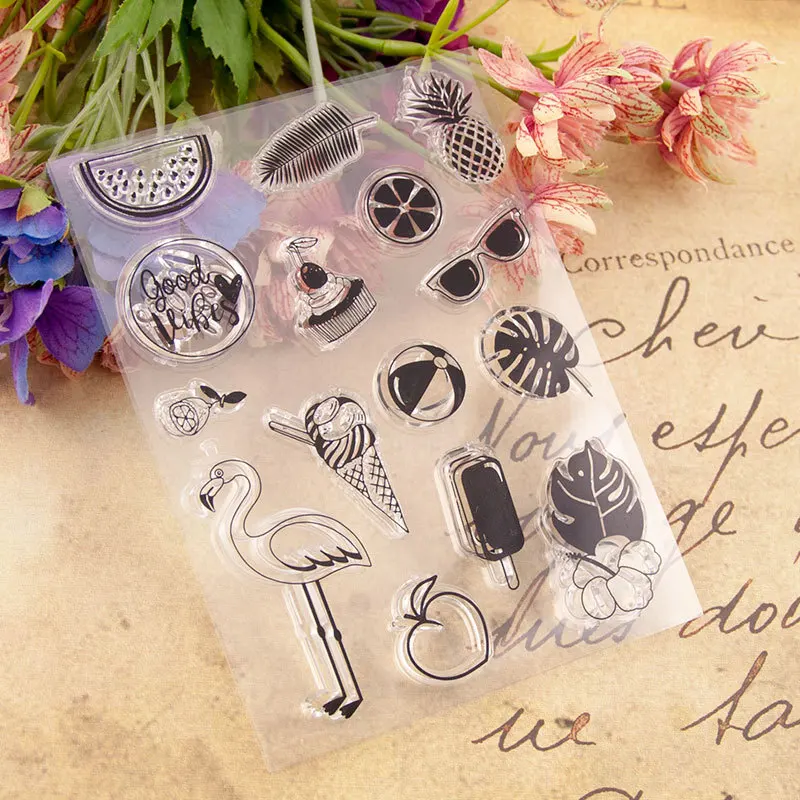 Силиконовый прозрачный резиновый штамп с изображением фламинго для