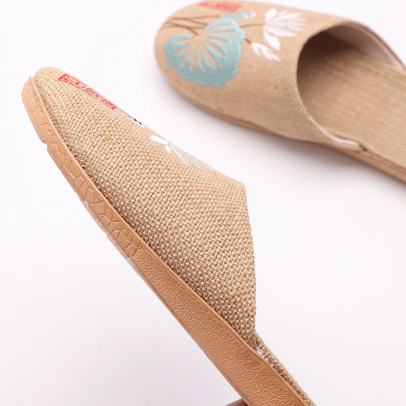 STONE VILLAGE Embroidered Japanese full linen slippers men four seasons breathable EVA non-slip viscose hemp women | Обувь