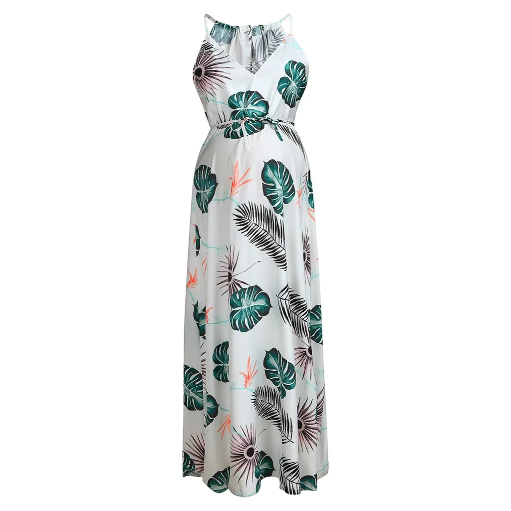 

Abiti premaman da donna senza maniche bretella stampa foglia abito gravidanza prendisole donna gravidanza abiti morbidi moda L4