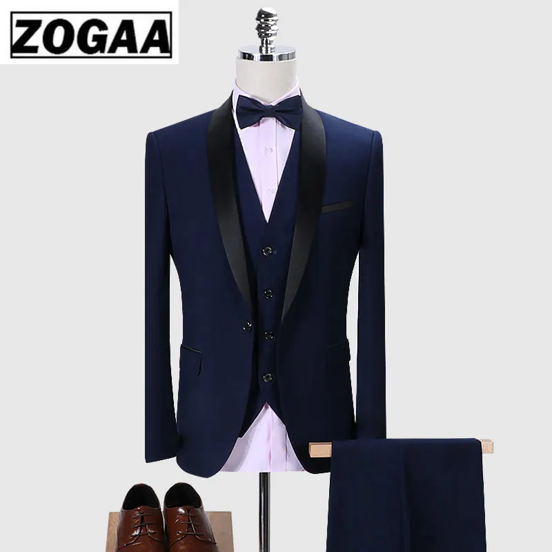 ZOGAA Brand Men Suit 2019 Wedding Suits for Shawl Collar 3 Pieces Slim Fit Burgundy Mens Royal Blue Tuxedo Jacket | Мужская одежда