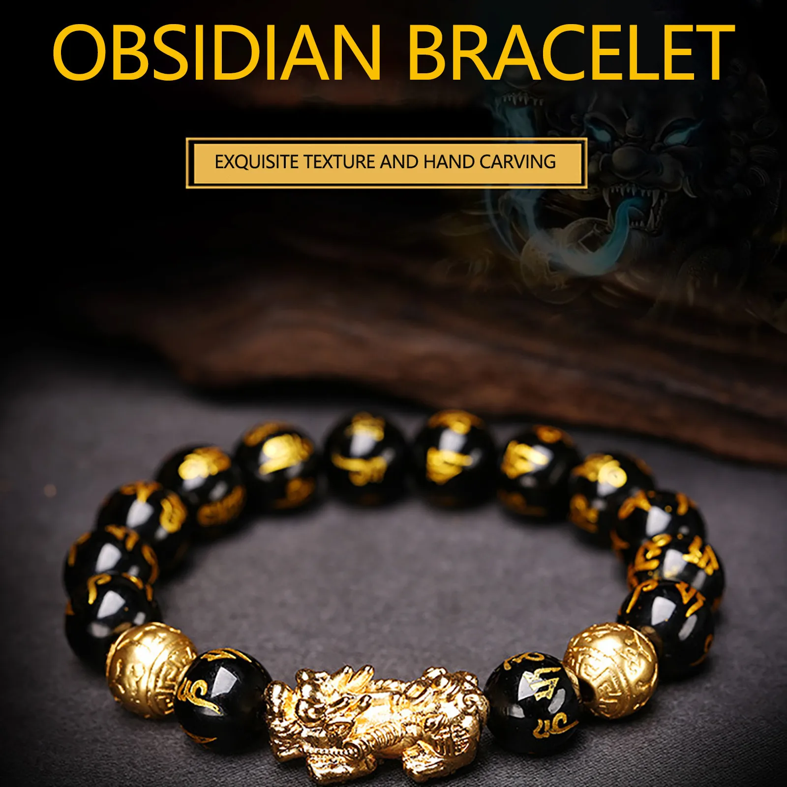 Модный черный обсидиановый браслет Pixiu из натурального камня подвески для женщин