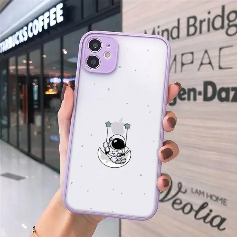 

Cartoon astronaut cute Phone Case Matte Transparent for iPhone 7 8 11 12 s mini pro X XS XR MAX Plus cover funda