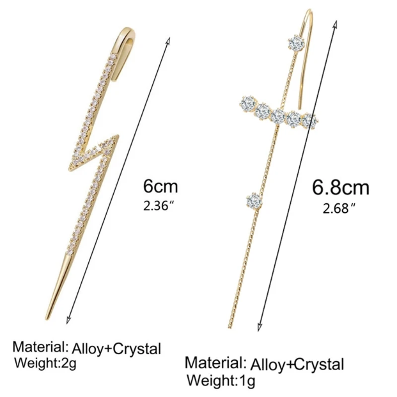 

2021 New Golden Ear Cuff Wrap Crawler Hook Earrings Kit Rhinestone Piercing Stud Earrings