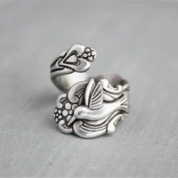 fashion style women rings silver color plated hummingbird spoon bird ring open adjustable party jewelry