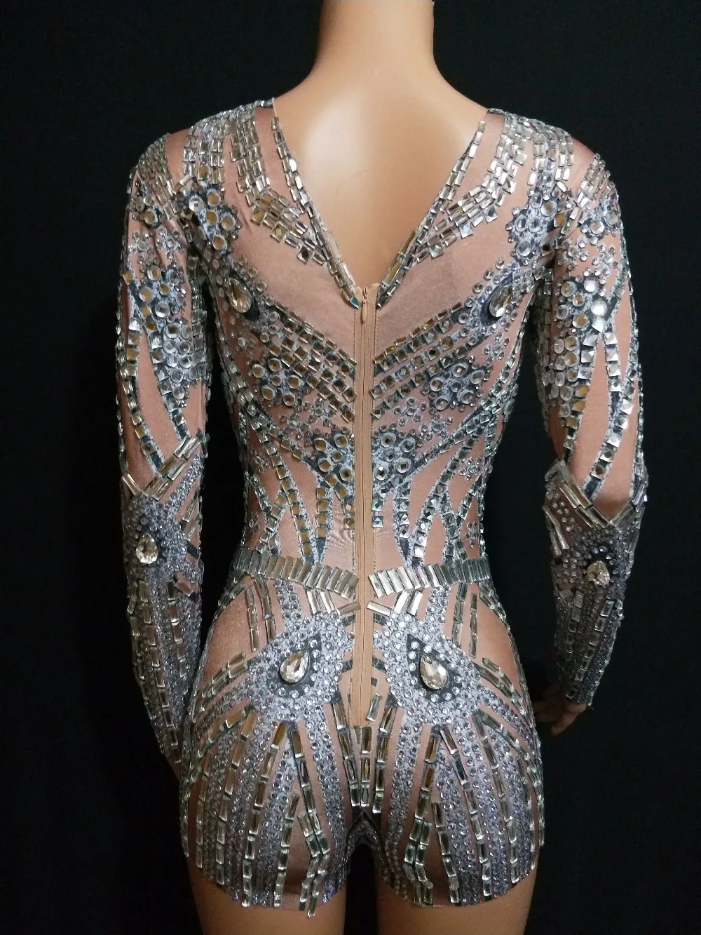 Новое блестящее стеклянное платье со стразами вечерняя одежда с длинными рукавами для выпускного вечера бежевое серое платье праздничные платья с бриллиантами