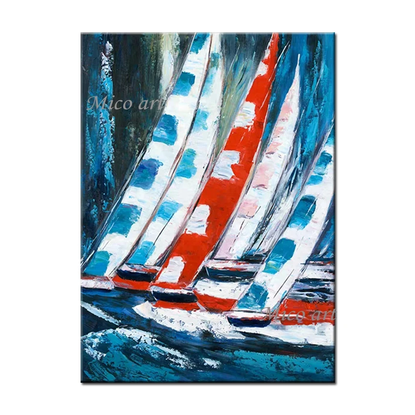 

No Framed Hand Painted 100% Abstract Sailing Boat Art Oil Painting On Canvas Modern Wall Decor Picture Paintings Acrylic Art