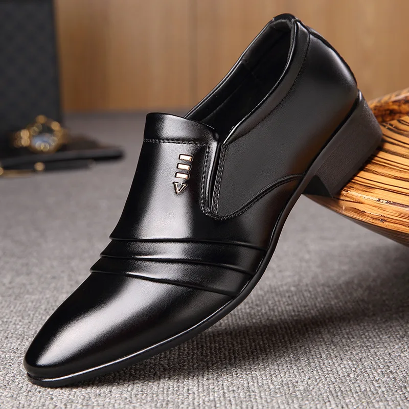 

Luxury Brand PU Leather Fashion Men Business Dress Loafers Pointy Black Shoes Oxford Breathable Formal Wedding Shoes